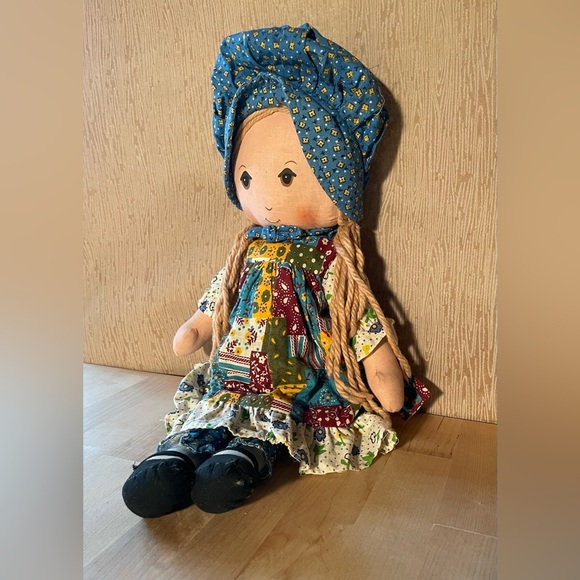 Vintage Holly Hobbie Patchwork Rag Doll with Blue Outfit - Picture 3 of 9